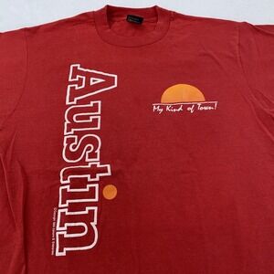 Vintage Austin Texas Shirt Mens Medium Sunset‎ Graphic My Kind of Town 80s 1989